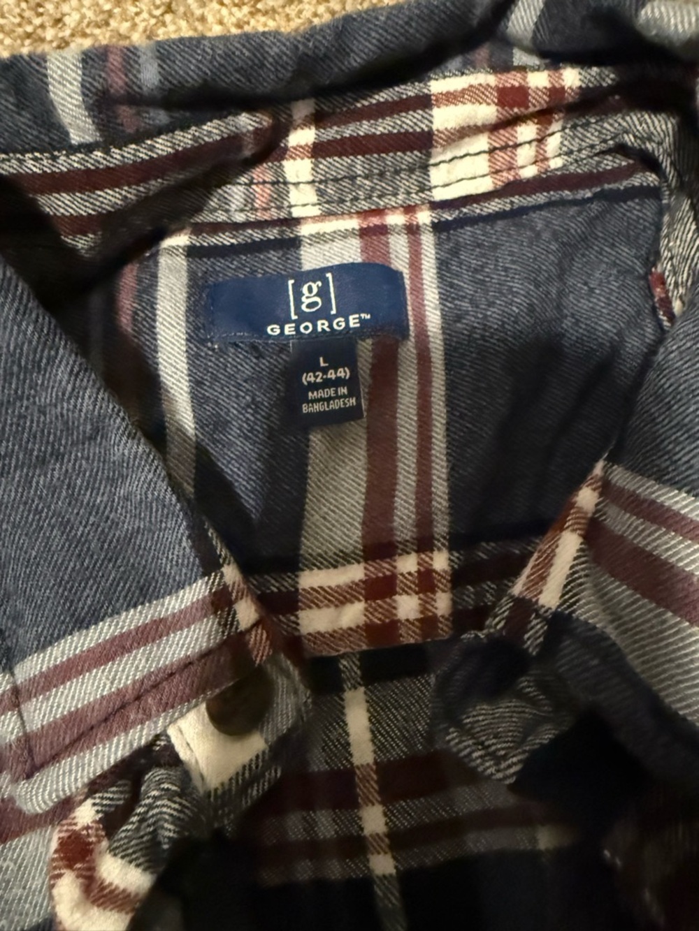 George Navy and Burgundy Plaid Flannel Shirt